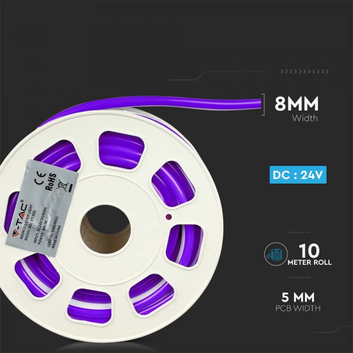 LED NEON FLEX 120LEDs VIOLET 24V 8W 320lm 10M/ROLL 160° IP65