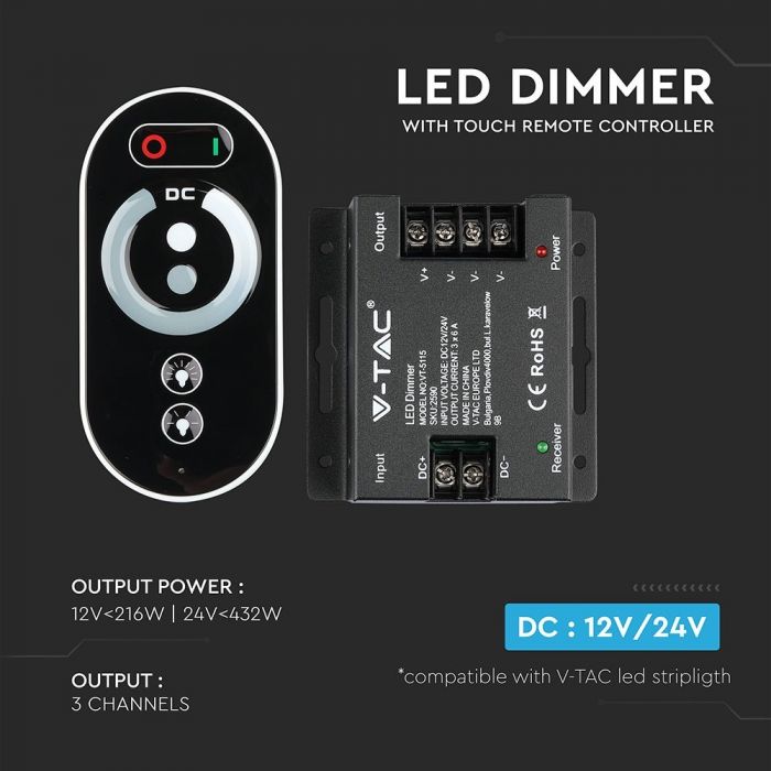 LED DIMMER WITH TOUCH CONTROL RF 12V/216W 24V/432W 6A/CHANEL