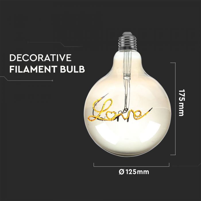 LED Bulb 5W E27 Filament G125 Smoky Glass 2200K