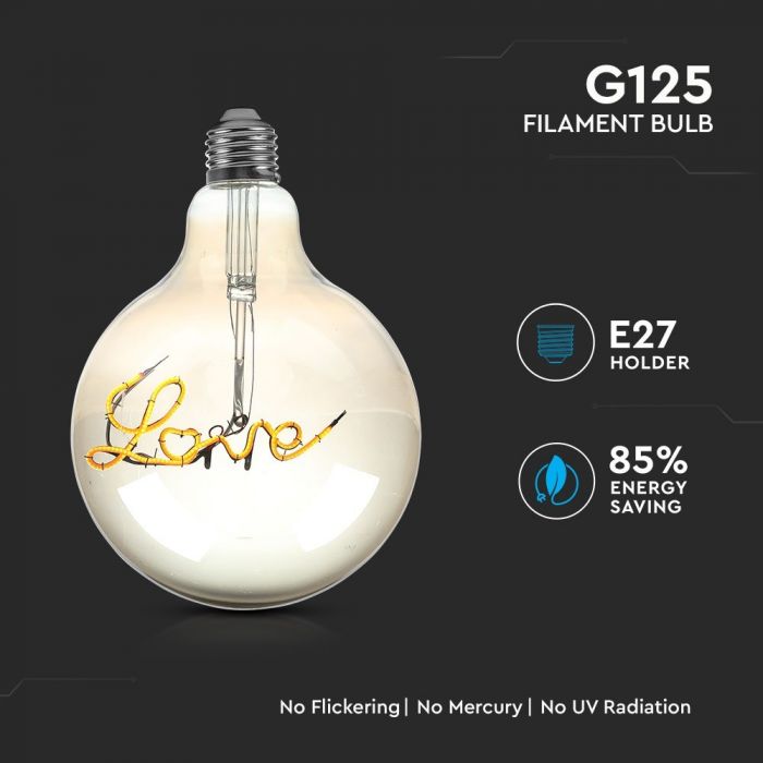 LED Bulb 5W E27 Filament G125 Smoky Glass 2200K