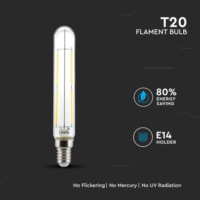 LED E14 FILAMENT LAMP T20 4W WW 400lm 300° 20X135 A++