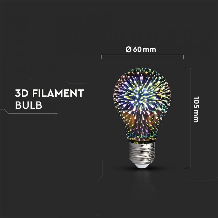 LED E27 3D FILAMENT LAMP 3W WW 20lm 360° 60X105