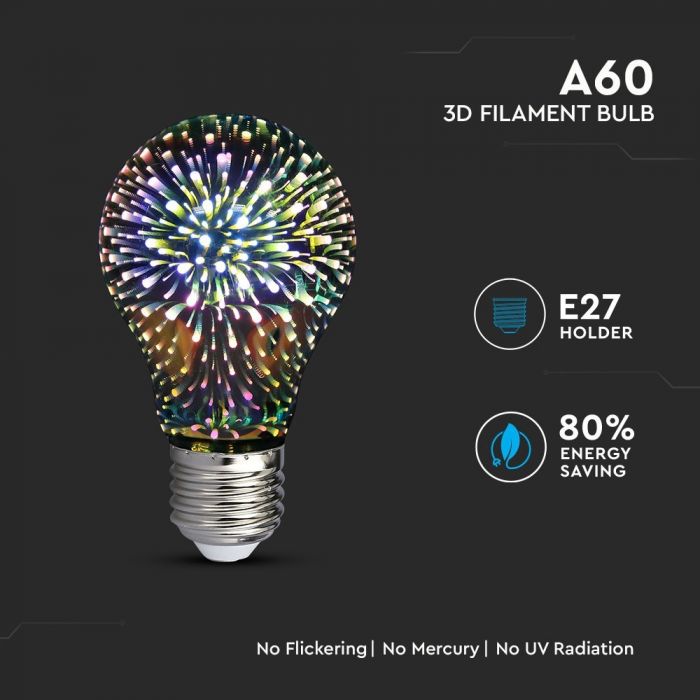 LED E27 3D FILAMENT LAMP 3W WW 20lm 360° 60X105
