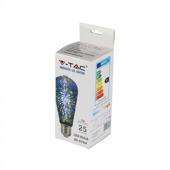 LED E27 3D FILAMENT LAMP ST64 3W WW 25lm 360° 64X135