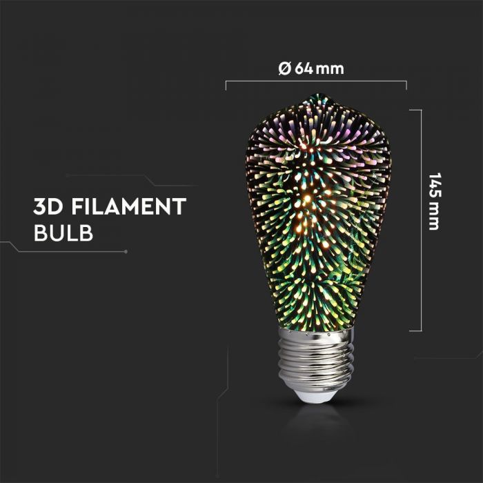 LED E27 3D FILAMENT LAMP ST64 3W WW 25lm 360° 64X135