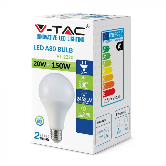 LED E27 LAMP A80 20W WW 2452lm 200° 80X149