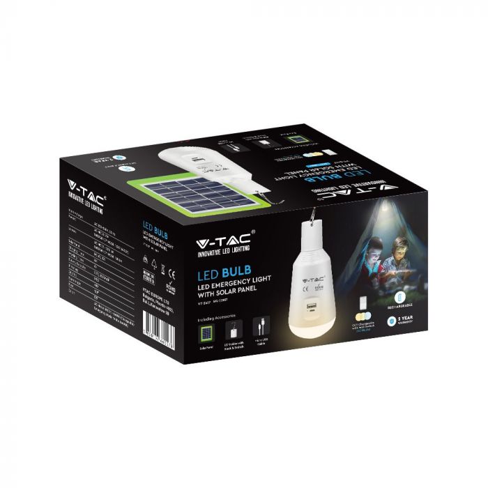 LED SOLAR EMERGENCY E27 LAMP WITH SENSOR / RF CONTROL 7W CCT 500lm 120° (6Hrs) MOBILE CHARING