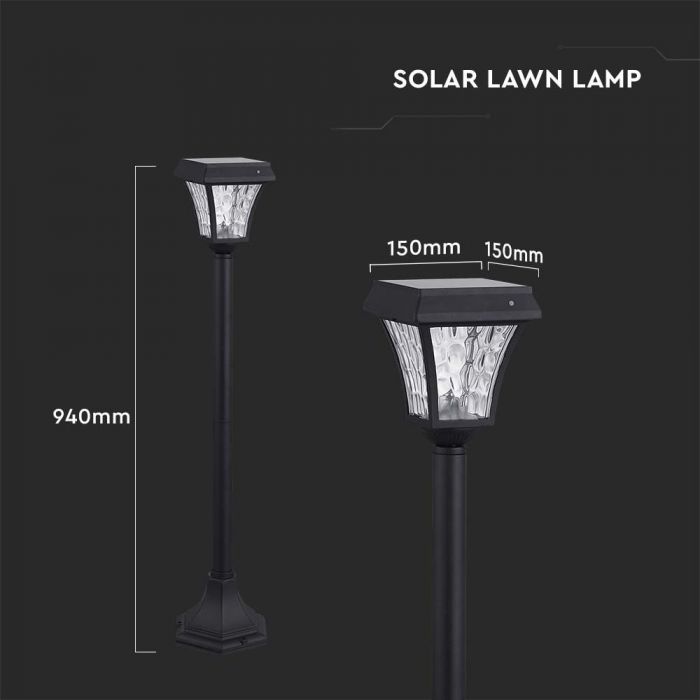 LED SOLAR LAWN LAMP CC3 3IN1 110Lm 170° 15x15x94 MATT BLACK BODY IP65