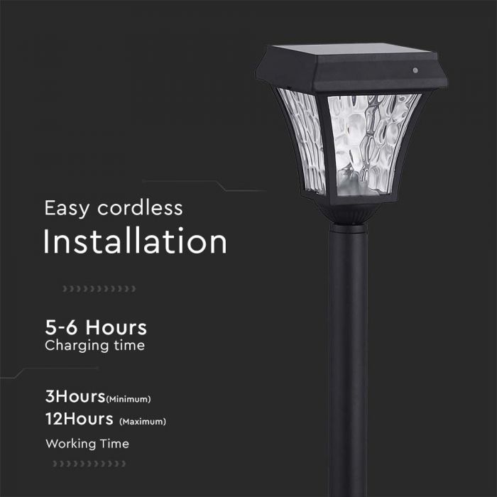 LED SOLAR LAWN LAMP CC3 3IN1 110Lm 170° 15x15x94 MATT BLACK BODY IP65