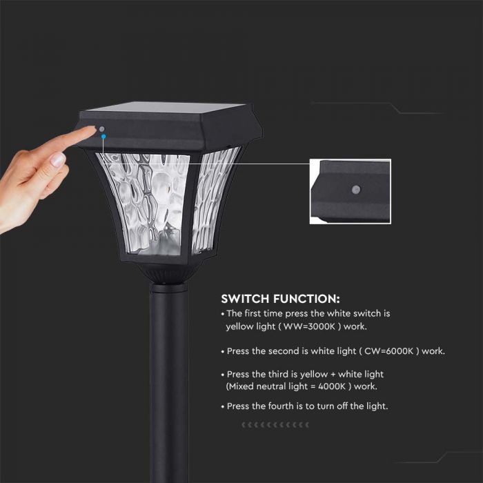 LED SOLAR LAWN LAMP CC3 3IN1 110Lm 170° 15x15x94 MATT BLACK BODY IP65