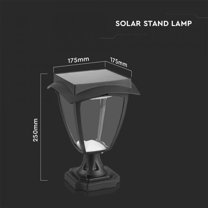 LED SOLAR STAND LAMP MATT BLACK WW+CW 110Lm 170° 175x175x25 IP65