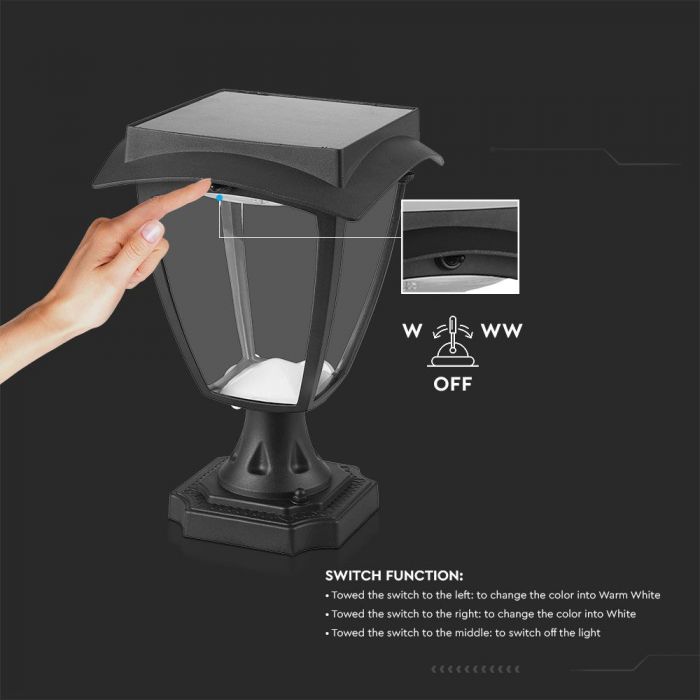 LED SOLAR STAND LAMP MATT BLACK WW+CW 110Lm 170° 175x175x25 IP65