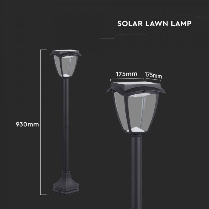 LED SOLAR LAWN LAMP MATT BLACK WW+CW 110Lm 170° 175x175x92 IP44