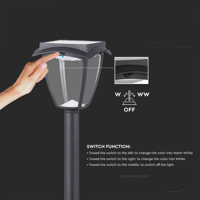 LED SOLAR LAWN LAMP MATT BLACK WW+CW 110Lm 170° 175x175x92 IP44