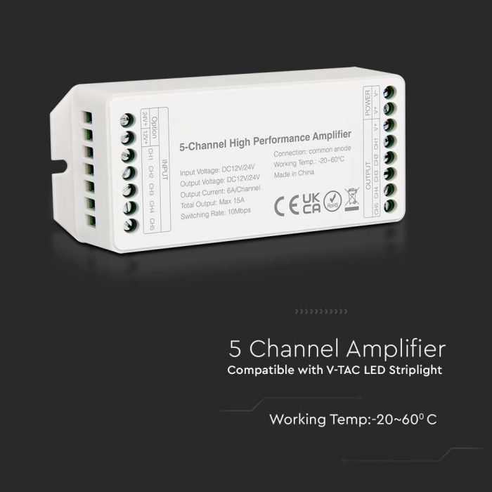 LED 5 CHANNEL AMPLIFIER Max 15A 12/24V