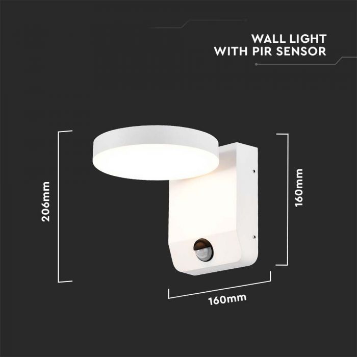 LED WALL LIGHT WITH SENSOR WHITE ROUND 17W 2480lm WW 350° 160x206v160mm IP65