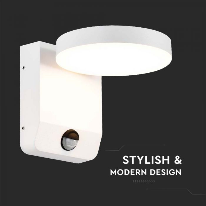 LED WALL LIGHT WITH SENSOR WHITE ROUND 17W 2480lm WW 350° 160x206v160mm IP65