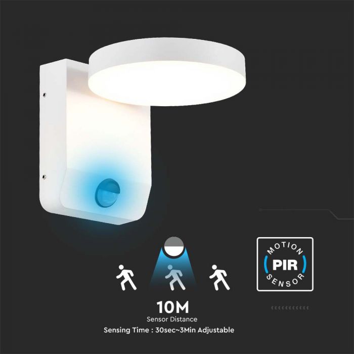 LED WALL LIGHT WITH SENSOR WHITE ROUND 17W 2480lm WW 350° 160x206v160mm IP65