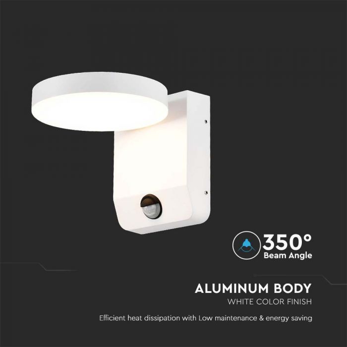 LED WALL LIGHT WITH SENSOR WHITE ROUND 17W 2480lm WW 350° 160x206v160mm IP65