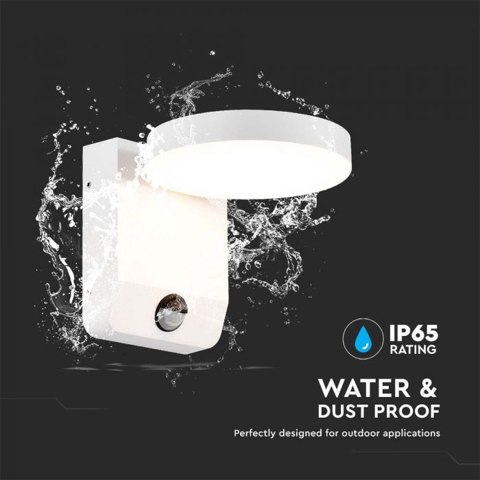 LED WALL LIGHT WITH SENSOR WHITE ROUND 17W 2480lm WW 350° 160x206v160mm IP65