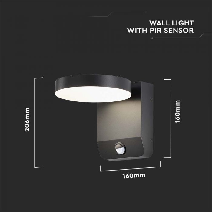 LED WALL LIGHT WITH SENSOR BLACK ROUND 17W 2480lm WW 350° 16x20.6x16cm IP65