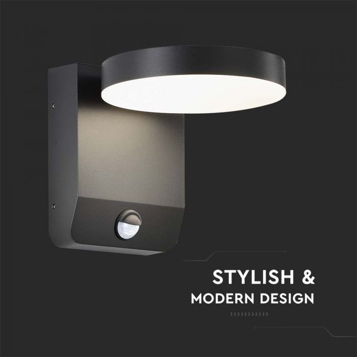 LED WALL LIGHT WITH SENSOR BLACK ROUND 17W 2480lm WW 350° 16x20.6x16cm IP65