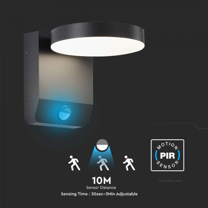 LED WALL LIGHT WITH SENSOR BLACK ROUND 17W 2480lm WW 350° 16x20.6x16cm IP65