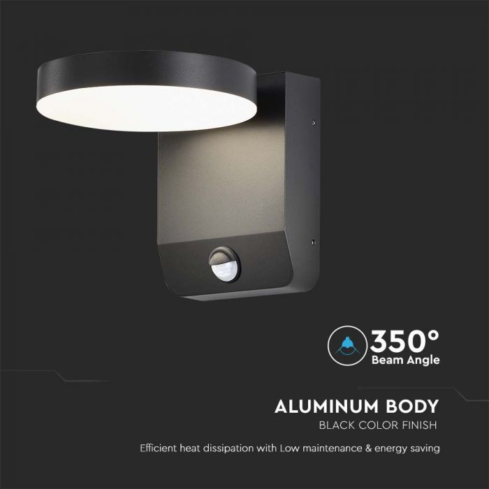 LED WALL LIGHT WITH SENSOR BLACK ROUND 17W 2480lm WW 350° 16x20.6x16cm IP65