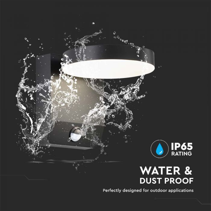 LED WALL LIGHT WITH SENSOR BLACK ROUND 17W 2480lm WW 350° 16x20.6x16cm IP65
