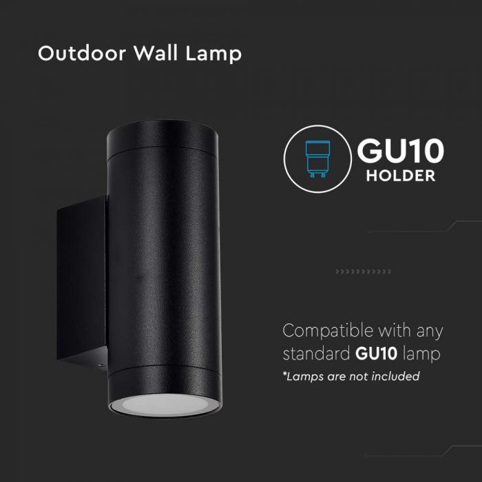 LED UP/DOWN WALL LIGHT ROUND BLACK 2XGU10 65X96X160 IP65