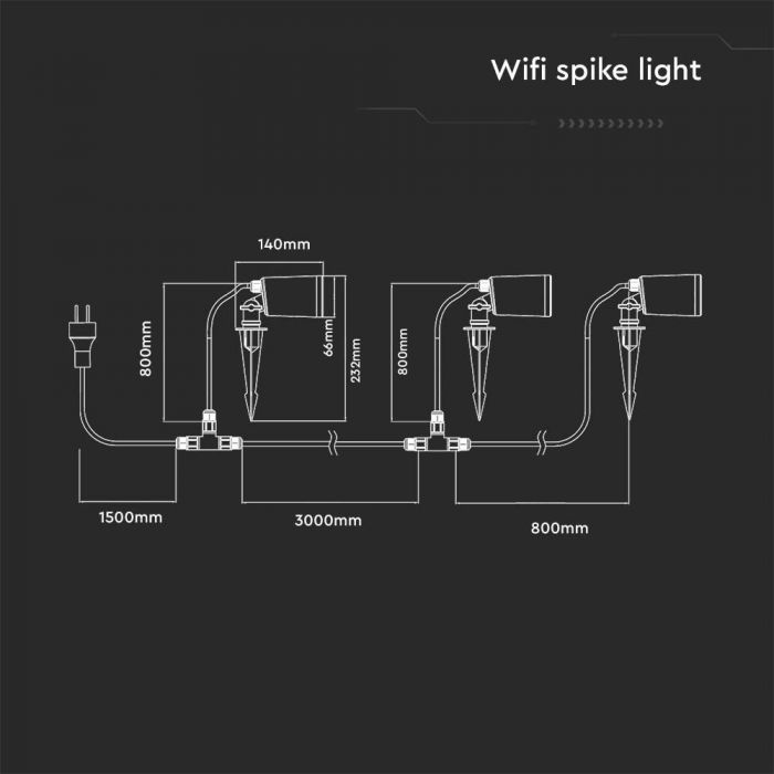 LED 3*7W WIFI LED SPIKE LIGHT 3IN1+RGB IP65 BLACK