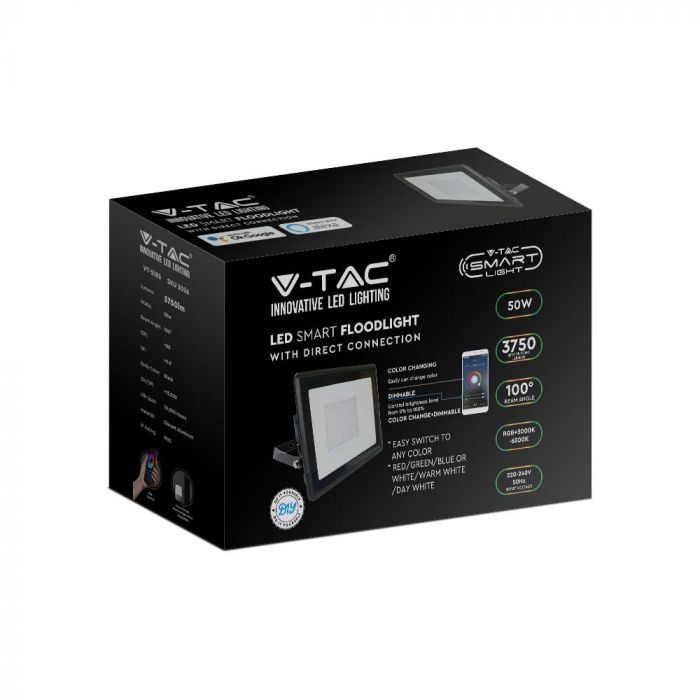 LED FLOOD LIGHT WIFI Compatible with AMAZON ALEXA AND GOOGLE HOME 50W RGB+WW+CW 3750lm IP65