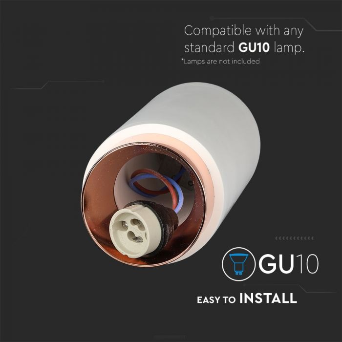 LED SURFACE GYPSUM ROUND WITH METAL MATT ROSE GOLD BOTTOM GU10 200X80