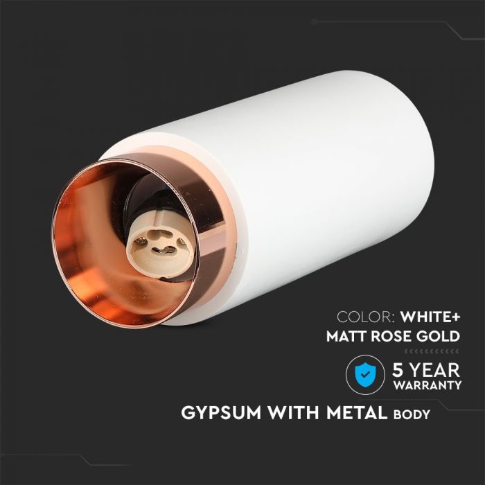 LED SURFACE GYPSUM ROUND WITH METAL MATT ROSE GOLD BOTTOM GU10 200X80
