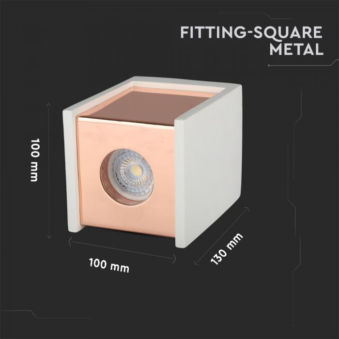 LED SURFACE WHITE GYPSUM SQUARE WITH METAL MATT ROSE GOLD BOTTOM GU10 10X10X13