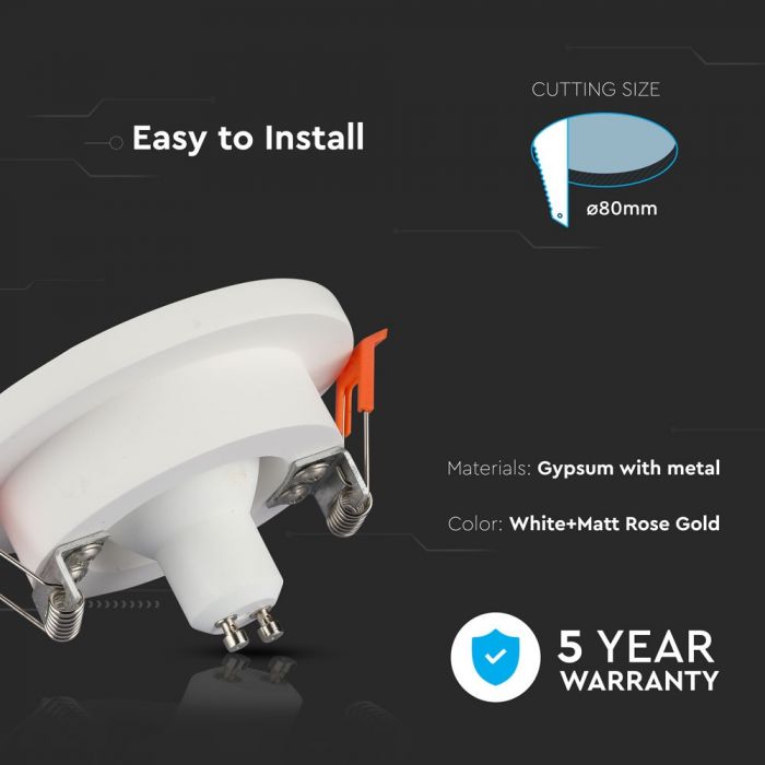LED BRACKET GU10 ROUND GYPSUM WHITE WITH MAT ROSE GOLD BOTTOM 100X40 (80)