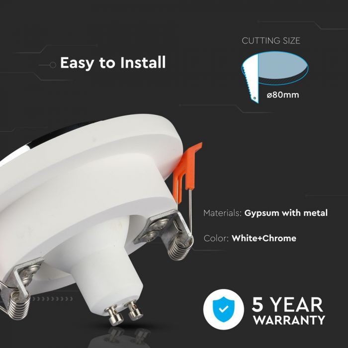 LED BRACKET GU10 ROUND GYPSUM WITH CHROME BOTTOM 100X40 (80)