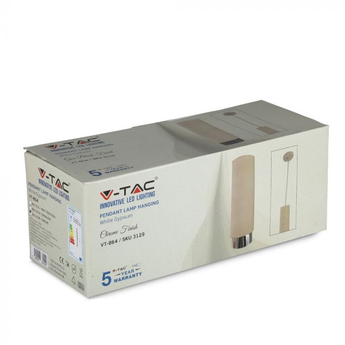 LED SUSPENDED WHITE GYPSUM ROUND WITH METAL CHROME BOTTOM GU10 250X80