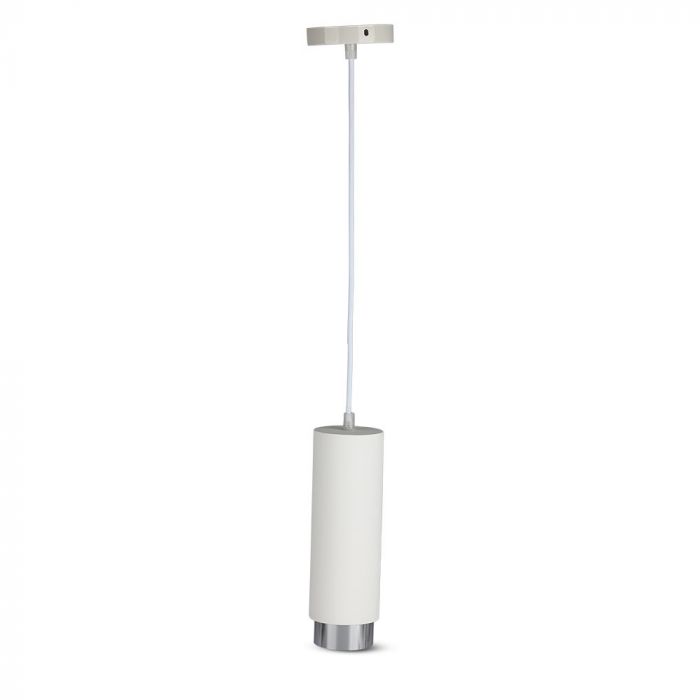 LED SUSPENDED WHITE GYPSUM ROUND WITH METAL CHROME BOTTOM GU10 250X80