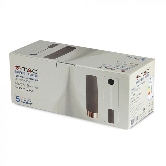 LED SUSPENDED GREY CONCRETE GYPSUM ROUND WITH METAL MAT ROSE GOLD BOTTOM GU10 250X80