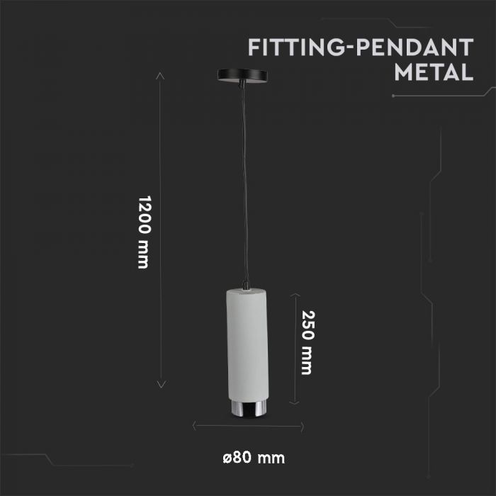 LED SUSPENDED GREY CONCRETE GYPSUM ROUND WITH METAL CHROME BOTTOM GU10 250X80