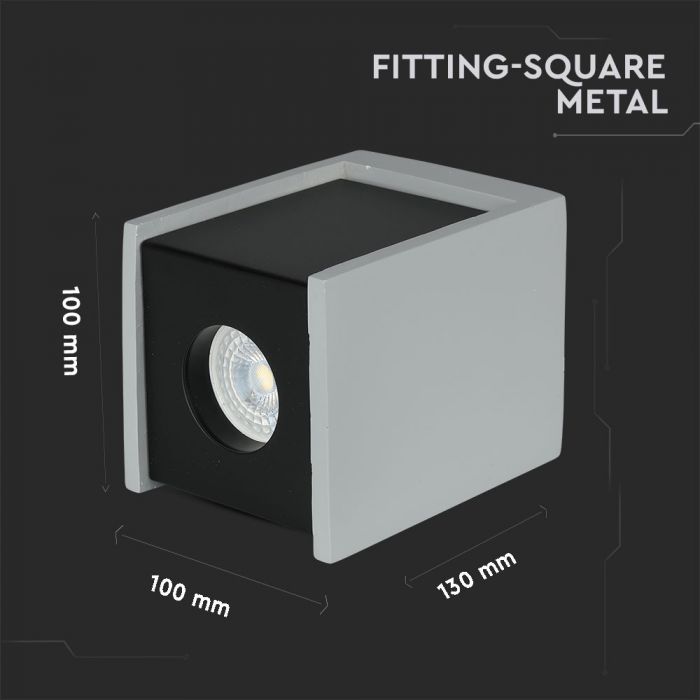 LED SURFACE GREY GYPSUM SQUARE WITH METAL GUN BLACK BOTTOM GU10 10X10X13