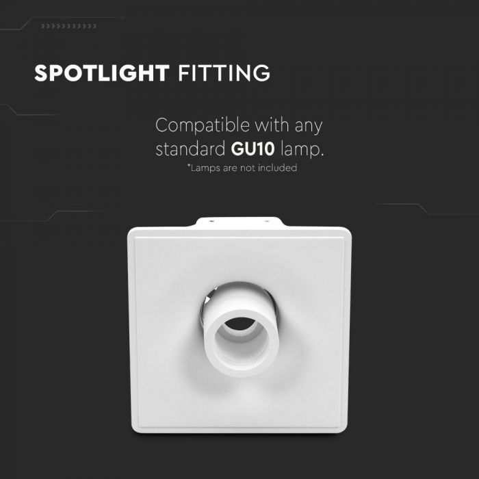 LED BRACKET GU10 SQUARE DESIGNER GYPSUM WITH MOVABLE WHITE BOTTOM 200X200 (206X206)