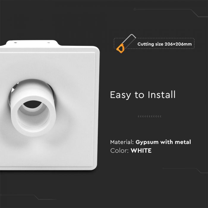 LED BRACKET GU10 SQUARE DESIGNER GYPSUM WITH MOVABLE WHITE BOTTOM 200X200 (206X206)