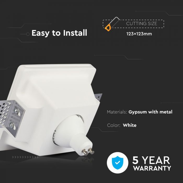GU10 Fitting Gypsum White Recessed Light Square