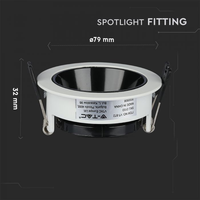 LED BRACKET GU10 ROUND WHITE + BLACK ALUMINIUM + PC 79X32 (72)