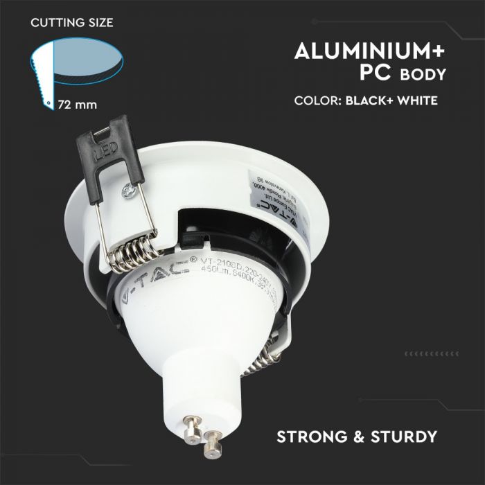 LED BRACKET GU10 ROUND WHITE + BLACK ALUMINIUM + PC 79X32 (72)