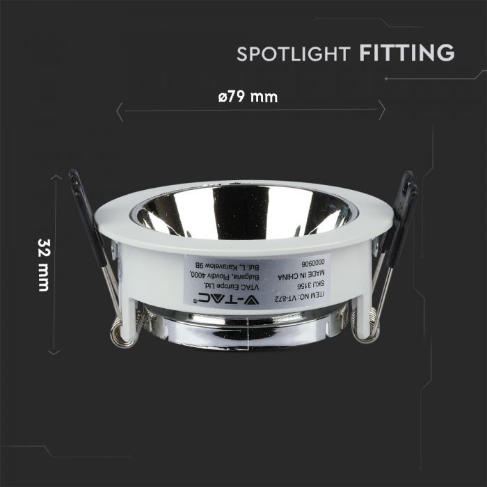 LED BRACKET GU10 ROUND WHITE + CHROME ALUMINIUM + PC 79X32 (72)