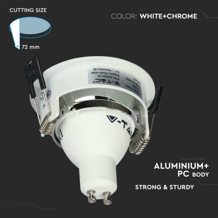 LED BRACKET GU10 ROUND WHITE + CHROME ALUMINIUM + PC 79X32 (72)