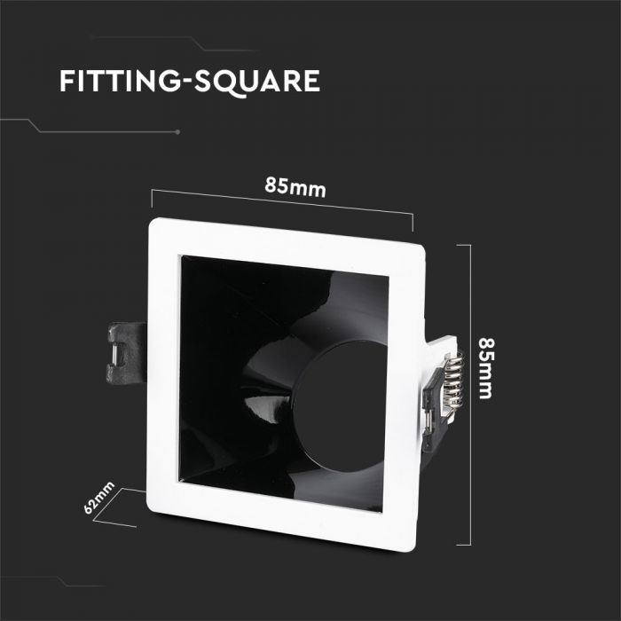 LED BRACKET GU10 SQUARE WHITE + BLACK ALUMINIUM + PC 85X85X62 (80X80)